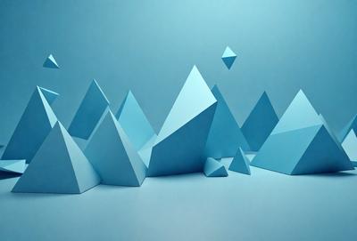 The primary subject of the image is a collection of blue triangular shapes, which are likely part of a digital art or illustration. The setting is a blue background, which adds to the overall mood of the image. The visual style is a mix of digital art and illustration, creating a unique and eye-catching design. The dominant colors are blue, which is prevalent throughout the image, and the overall atmosphere is one of creativity and artistic expression.