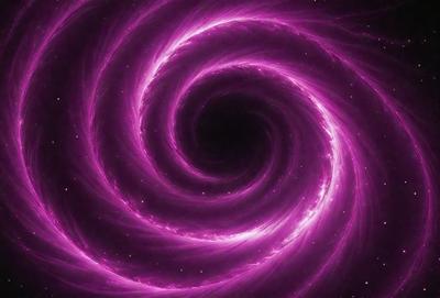 The primary subject of the image is a purple spiral, which appears to be a digital art or illustration. The spiral is set against a dark background, creating a striking contrast. The visual style of the image suggests that it is a creative and artistic representation of a spiral, possibly inspired by the concept of a galaxy or a swirling vortex. The dominant colors in the image are purple and black, giving it a bold and striking appearance.