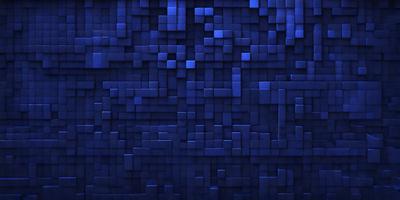 The primary subject of the image is a blue wall with a pattern of blue squares. The setting is a room with a blue wall, and the visual style is a digital art or illustration. The dominant colors and overall atmosphere are blue and calm.