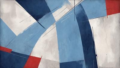 The primary subject of the image is a blue and white painting. The setting is a wall, and the visual style appears to be a combination of digital art and illustration. The dominant colors are blue and white, creating a calm and serene atmosphere.