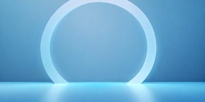 The primary subject of the image is a large, white circle. The circle is positioned against a blue background, which creates a striking contrast. The visual style of the image is a photo, capturing the circle's shape and color in a realistic manner. The colors and mood of the image are predominantly blue, giving it a calm and serene atmosphere.