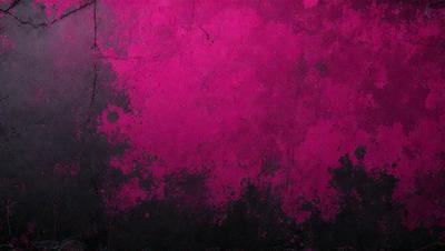 The primary subject of the image is a large, pink, textured wall. The setting is a room with a black background, which contrasts with the pink wall. The visual style is a close-up of the wall, showcasing its texture and color. The dominant colors are pink and black, creating a bold and striking atmosphere.