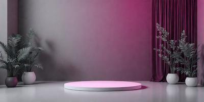 The primary subject of the image is a white, circular object placed on a white surface. The setting is a room with a pink wall, and the visual style appears to be a photo. The dominant colors in the image are white and pink, creating a warm and inviting atmosphere.