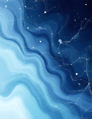 The primary subject of the image is a blue and white spiral pattern, which is the main focus of the image. The setting is a dark blue background, which contrasts with the spiral pattern. The visual style is digital art, as the spiral pattern is created using a computer program. The colors and mood of the image are predominantly blue and white, giving it a calm and serene atmosphere.