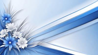The primary subject of the image is a white flower, which is the main focus of the scene. The setting is a blue background, which adds a contrasting and vibrant touch to the image. The visual style is a combination of digital art and illustration, creating a unique and eye-catching design. The colors and mood of the image are predominantly white and blue, giving it a clean, fresh, and serene atmosphere.