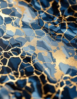 The primary subject of the image is a blue and gold patterned surface. The setting is a close-up of the pattern, which appears to be a combination of blue and gold colors. The visual style is a mix of digital art and illustration, creating a unique and intricate design. The colors and mood of the image are vibrant and lively, with the blue and gold colors evoking a sense of luxury and sophistication.