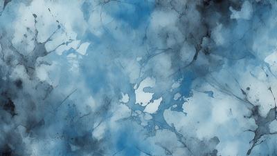 The primary subject of the image is a blue and white painting of a cloudy sky. The setting is a blue background, and the visual style appears to be a digital art or illustration. The dominant colors in the painting are blue and white, creating a calm and serene atmosphere.