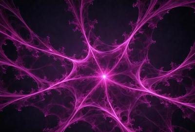The primary subject of the image is a large, pink, purple, and white pattern. The pattern is composed of interconnected lines and shapes, creating a visually striking and intricate design. The setting is a dark background, which contrasts with the vibrant colors of the pattern. The visual style of the image is a combination of digital art and illustration, showcasing the artist's skill in creating a complex and detailed design. The colors and mood of the image are predominantly pink and purple, giving it a warm and inviting atmosphere.