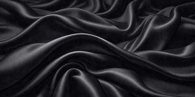 The primary subject of the image is a close-up of a black fabric, possibly a piece of clothing or a curtain. The setting is a dark background, which emphasizes the fabric's texture and color. The visual style is a black and white photo, giving the image a classic and timeless appearance. The colors and mood are predominantly dark and moody, with the black fabric serving as the focal point of the image.
