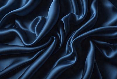 The primary subject of the image is a blue fabric, which appears to be a piece of cloth or a curtain. The setting is a dark background, which contrasts with the blue fabric. The visual style is a close-up of the blue fabric, showcasing its texture and details. The colors and mood of the image are predominantly blue, creating a calm and serene atmosphere.