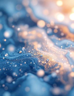 The primary subject of the image is a blue background with a pattern of bright lights and sparkling bubbles. The setting appears to be a dark, starry night, with the blue background providing a contrasting backdrop. The visual style of the image is a combination of digital art and illustration, creating a unique and captivating scene. The colors and mood of the image are predominantly blue and sparkling, evoking a sense of wonder and magic.