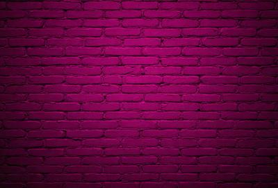 The primary subject of the image is a brick wall, which is the main object, scene, or focus of the image. The setting/background is a brick wall, and the visual style is a photo. The dominant colors and overall atmosphere are purple and red, creating a bold and striking visual effect.