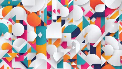 The primary subject of the image is a colorful and abstract design featuring a mix of shapes, colors, and patterns. The setting is a white background, which contrasts with the vibrant colors and shapes of the design. The visual style is a combination of digital art and illustration, creating a unique and eye-catching pattern. The dominant colors in the image are orange, blue, and pink, which contribute to a lively and energetic atmosphere.