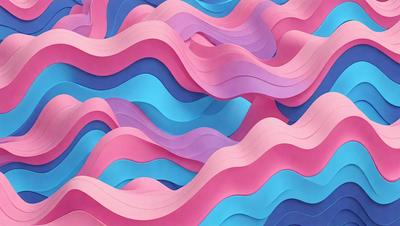 The primary subject of the image is a colorful, abstract design made up of various colors, including pink, blue, and purple. The design appears to be a combination of waves and swirls, creating a visually appealing and dynamic pattern. The setting or background of the image is a wall, which serves as a canvas for the vibrant artwork. The visual style of the image is a mix of digital art and illustration, showcasing the artist's creativity and skill in crafting a unique and eye-catching design. The colors and mood of the image are lively and energetic, evoking a sense of movement and dynamism.