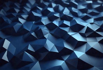 The primary subject of the image is a blue, geometric pattern. The setting is a dark blue background, which creates a contrasting and visually striking scene. The visual style is a combination of digital art and illustration, as the pattern is intricate and detailed. The dominant colors are blue and black, giving the image a modern and sophisticated mood.