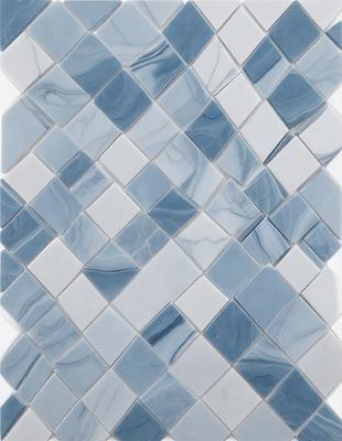 The primary subject of the image is a blue and white tile pattern. The setting is a white background, and the visual style is a patterned tile design. The dominant colors are blue and white, creating a clean and modern atmosphere.
