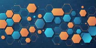 The primary subject of the image is a blue and orange geometric pattern. The setting is a blue background, and the visual style appears to be a digital art or illustration. The dominant colors are blue and orange, creating a vibrant and lively atmosphere.