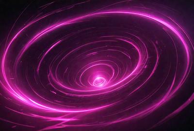 The primary subject of the image is a large, pink, swirling vortex. The setting is a dark background, which contrasts with the bright pink color of the vortex. The visual style appears to be a digital art or illustration, as the swirling pattern is intricate and detailed. The colors and mood of the image are predominantly pink, creating a vibrant and energetic atmosphere.