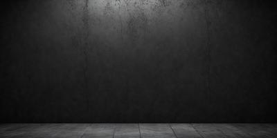 The primary subject of the image is a black wall with a gray texture. The setting is a room with a black wall, and the visual style is a black and white photo. The dominant colors are black and gray, creating a moody atmosphere.