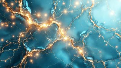 The primary subject of the image is a blue background with a pattern of bright, glowing lights. The setting appears to be a futuristic or space-themed environment. The visual style is a combination of digital art and illustration, creating a vibrant and dynamic scene. The colors and mood are predominantly blue and bright, with a sense of energy and movement.