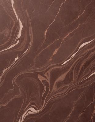 The primary subject of the image is a close-up of a marble surface with a swirling pattern. The setting is a room with a brown marble floor. The visual style is a photo of the marble surface, showcasing its intricate design. The colors and mood of the image are warm and elegant, with the marble surface being the main focus.