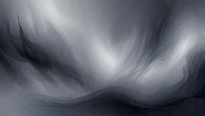 The primary subject of the image is a large, flowing wave. The setting is a dark, cloudy sky, which creates a moody atmosphere. The visual style is a combination of digital art and illustration, giving the image a unique and artistic appearance. The dominant colors are shades of gray, black, and white, which contribute to the overall mood of the scene.