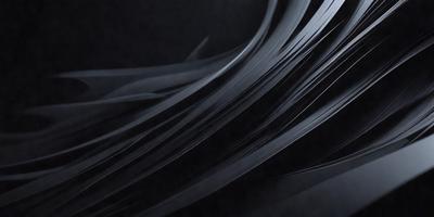 The primary subject of the image is a black and white photo of a curved, wavy, and twisted metal structure. The setting is a dark background, which emphasizes the contrast between the metal and the darkness. The visual style is a close-up of the metal, showcasing its intricate design. The colors and mood of the image are predominantly dark, with the metal's texture and shape creating a sense of depth and complexity.