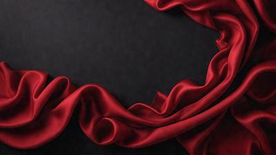 The primary subject of the image is a red curtain, which is the main object, scene, or focus of the image. The setting/background consists of a black surface, which provides a contrasting backdrop for the red curtain. The visual style of the image is a close-up of the red curtain, showcasing its texture and details. The colors and mood of the image are predominantly red, which gives the image a bold and dramatic atmosphere.