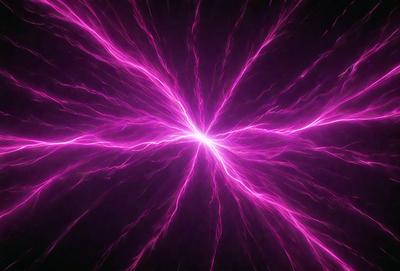 The primary subject of the image is a bright pink light, which appears to be a neon light or a purple lightning bolt. The light is illuminating a dark background, creating a striking contrast. The visual style of the image is a close-up of the light, emphasizing its vibrant color and unique shape. The colors and mood of the image are predominantly pink and energetic, with the light emanating a sense of energy and excitement.