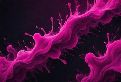 The primary subject of the image is a pink, purple, and white splash of paint, which appears to be a digital art or illustration. The setting is a dark background, which contrasts with the vibrant colors of the paint splash. The visual style suggests a creative and artistic approach to the image. The dominant colors of the paint splash are pink, purple, and white, creating a lively and energetic atmosphere.