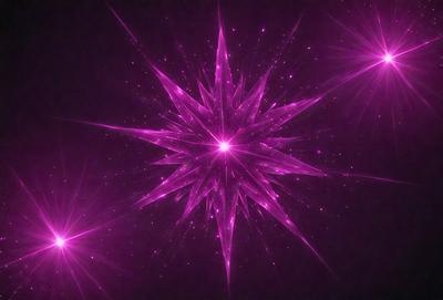 The primary subject of the image is a large, brightly colored, and shiny star. The star is the main focus of the image, and it is set against a purple background. The visual style of the image is a combination of photo and digital art, creating a vibrant and eye-catching scene. The dominant colors in the image are purple and pink, giving the image a warm and inviting atmosphere.