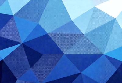 The primary subject of the image is a blue and white geometric pattern. The setting is a blue background, and the visual style appears to be a digital art or illustration. The dominant colors are blue and white, creating a calm and soothing atmosphere.