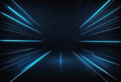 The primary subject of the image is a blue light streak, which appears to be a digital art or illustration. The setting is a dark background, and the visual style gives the impression of a futuristic or high-speed environment. The colors and mood of the image are predominantly blue, creating a sense of motion and speed.