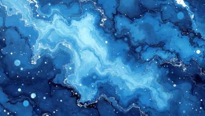The primary subject of the image is a blue and white swirling pattern, which appears to be a painting or drawing. The setting is a blue background, and the visual style is a combination of digital art and illustration. The dominant colors are blue and white, creating a calming and serene atmosphere.