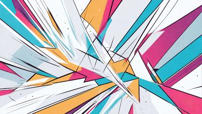 The primary subject of the image is a colorful, abstract artwork featuring a mix of yellow, blue, and pink colors. The setting is a white background, which provides a clean and minimalist appearance. The visual style is a combination of digital art and illustration, creating a vibrant and dynamic scene. The colors and mood of the image are lively and energetic, with the bright colors and bold patterns evoking a sense of excitement and creativity.