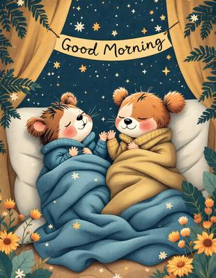 The image features two teddy bears, one brown and one white, lying in bed together. They are both wearing sweaters, and the scene appears to be a cozy and warm bedtime setting. The bears are positioned close to each other, with one on the left side and the other on the right side of the bed. The overall atmosphere of the image is comforting and inviting, with the teddy bears serving as symbols of warmth and companionship.