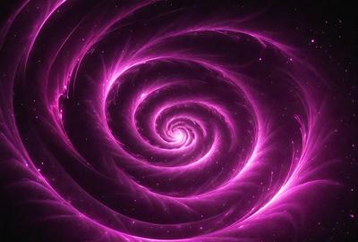 The primary subject of the image is a purple spiral pattern, which appears to be a digital art or illustration. The setting is a dark background, which contrasts with the bright purple spiral. The visual style suggests that the image is a creative and artistic representation of a spiral pattern. The colors and mood of the image are predominantly purple, giving it a unique and visually striking appearance.