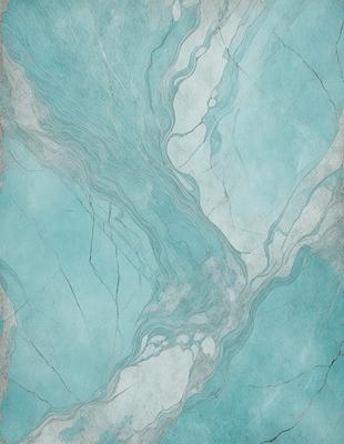 The primary subject of the image is a blue marble wall with a pattern of swirls and waves. The setting is a room with a blue marble floor, and the visual style is a combination of digital art and illustration. The dominant colors are blue and white, creating a calm and serene atmosphere.