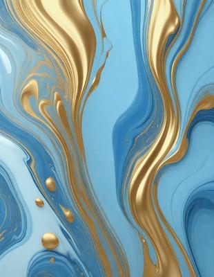 The primary subject of the image is a blue and gold swirling pattern, which appears to be a digital art or illustration. The setting is a blue background, and the visual style is a combination of digital art and illustration. The dominant colors are blue and gold, creating a vibrant and lively atmosphere.