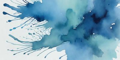 The primary subject of the image is a painting of a blue ocean with white clouds. The setting is a blue background, and the visual style is a watercolor painting. The dominant colors are blue and white, creating a serene and calming atmosphere.