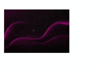 The primary subject of the image is a pink, purple, and black painting of a woman's body. The setting is a dark background, which contrasts with the vibrant colors of the painting. The visual style is a painting, which showcases the artist's skill in creating a realistic representation of the female form. The colors and mood of the painting are bold and sensual, evoking a sense of passion and desire.