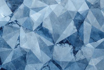 The primary subject of the image is a blue and white patterned surface, which appears to be a tile or a wallpaper with a geometric design. The setting is a room with a blue and white color scheme. The visual style is a combination of digital art and illustration, creating a unique and intricate pattern. The dominant colors are blue and white, giving the image a calm and soothing atmosphere.