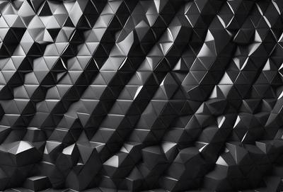 The primary subject of the image is a black and white patterned wall. The setting is a black background, and the visual style appears to be a digital art or illustration. The dominant colors are black and white, creating a bold and striking atmosphere.