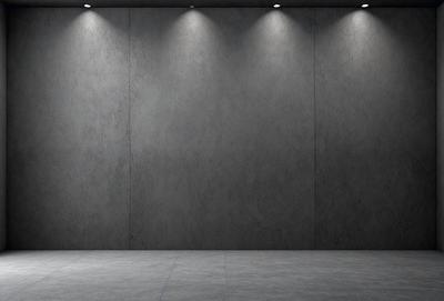 The primary subject of the image is a large, empty room with a gray wall. The setting is a room with a gray wall, and the visual style is a photo. The room appears to be a large, empty space with a gray wall, and the colors and mood are predominantly gray and neutral.