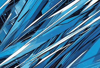 The primary subject of the image is a blue and white abstract artwork. The setting is a blue background, and the visual style is a digital art or illustration. The dominant colors are blue and white, creating a calm and serene atmosphere.