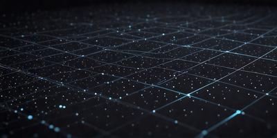 The primary subject of the image is a pattern of blue dots on a black background. The setting appears to be a dark room, and the visual style is a digital art or illustration. The dominant colors are blue and black, creating a mood of mystery and intrigue.