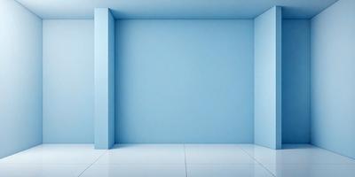 The primary subject of the image is a blue wall with a white floor. The setting is a room with a blue wall and a white floor. The visual style is a photo, and the colors and mood are predominantly blue and white, creating a calm and serene atmosphere.