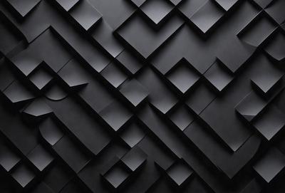 The primary subject of the image is a black and white patterned wall. The setting is a dark room, and the visual style appears to be a combination of a photo and a digital art or illustration. The dominant colors are black and white, creating a moody and dramatic atmosphere.