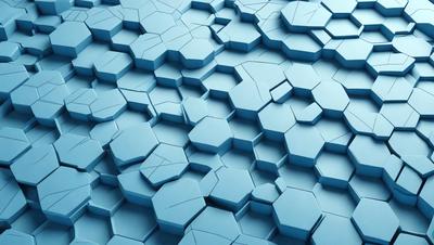 The primary subject of the image is a blue, geometric pattern. The setting is a blue background, and the visual style appears to be a digital art or illustration. The dominant colors are blue and white, creating a calm and soothing atmosphere.