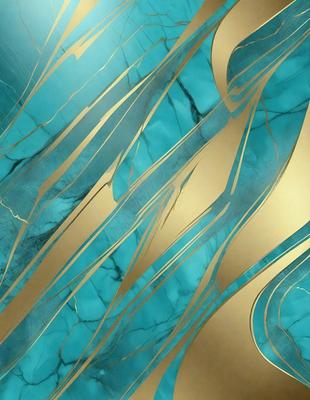 The primary subject of the image is a blue and gold wallpaper with a pattern of gold swirls. The setting is a wall, and the visual style is a combination of digital art and illustration. The dominant colors are blue and gold, creating a sense of elegance and sophistication.